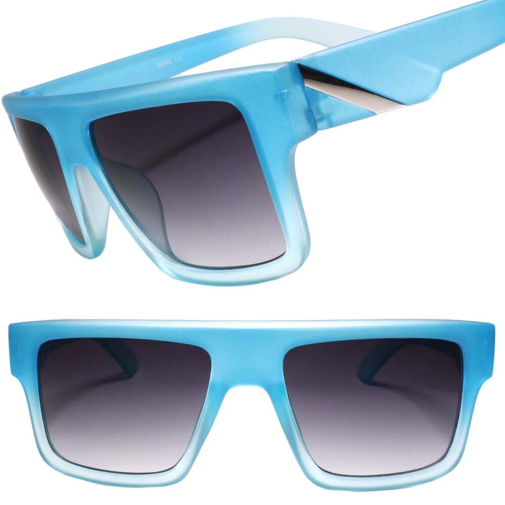 Modern Design Stylish Swag Hip Hop Dope Square Sunglasses Two Tone Blue Frame
